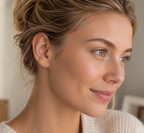 14kt. Geelgouden Push-in met Threadless Driehoek Top – 3 mm gedragen door model