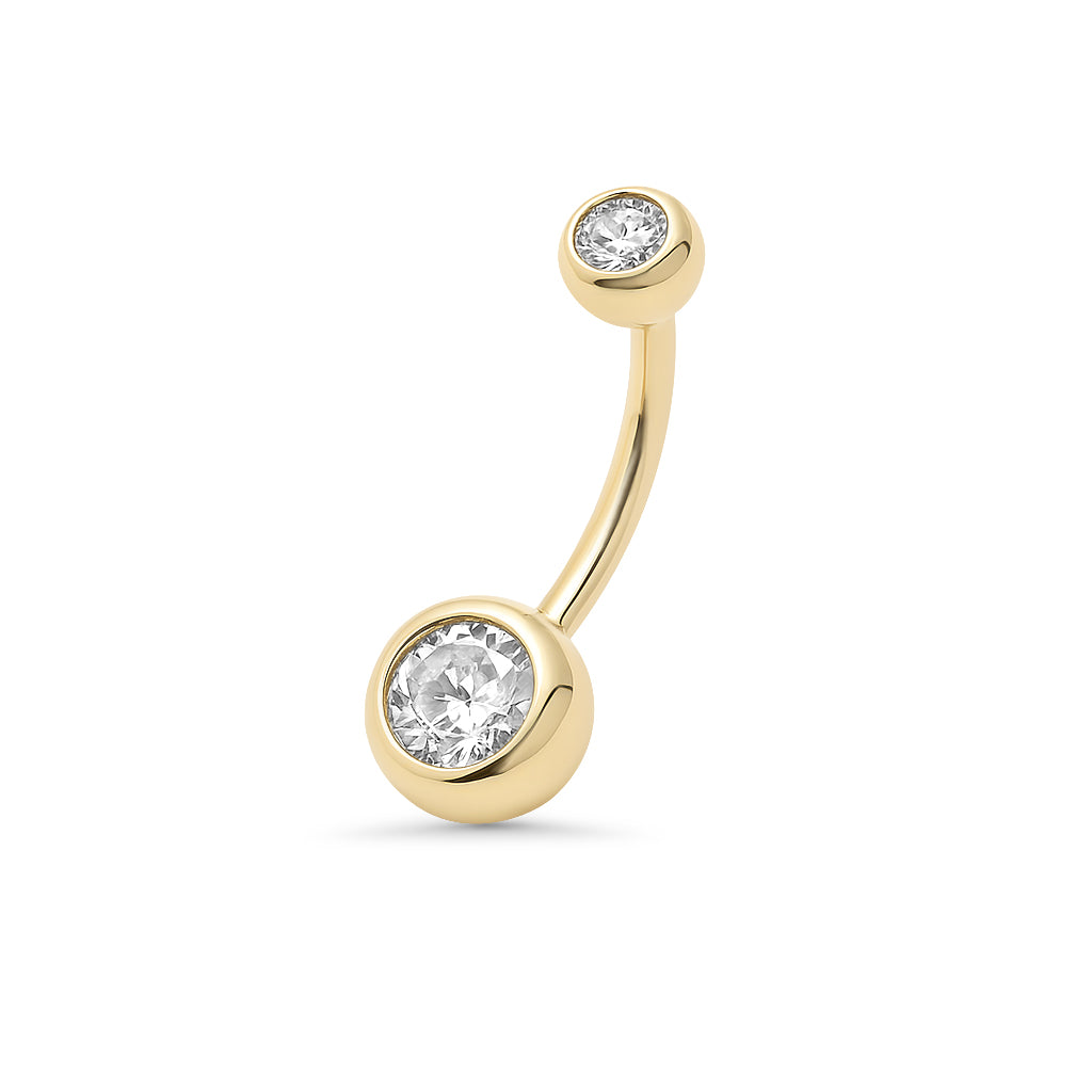 14kt. Geelgouden Navelpiercing – Heldere Steen – 1.6 mm – 4×6 mm