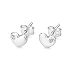 14kt. Gouden Setje Oorstuds met Hartje – Witgoud – 0.8 mm – 5 mm