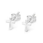 14kt. Gouden Setje Oorstuds met Kruis Top – Witgoud – 0.8 mm