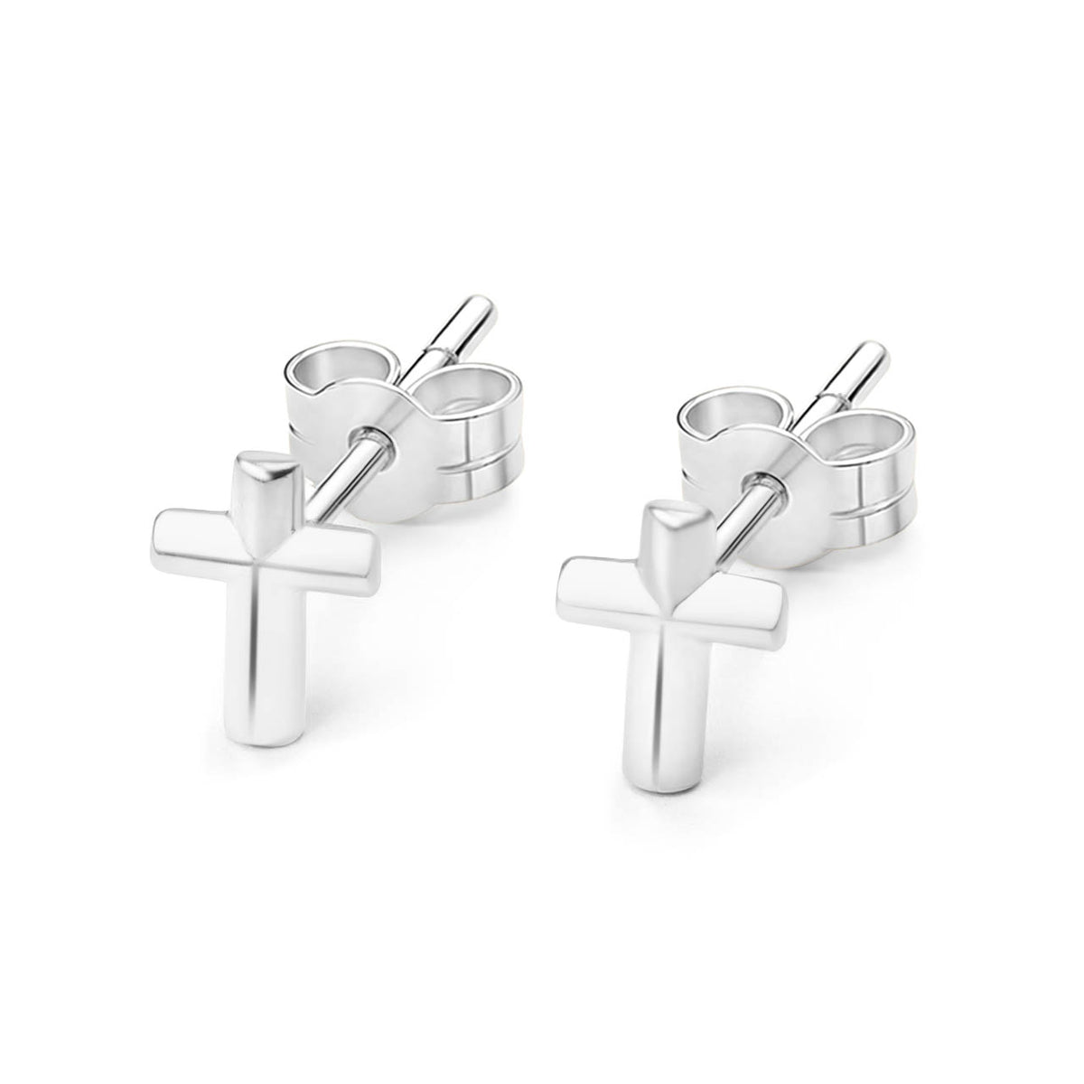 14kt. Gold Stud Earrings Set with Cross Top – White Gold – 0.8 mm