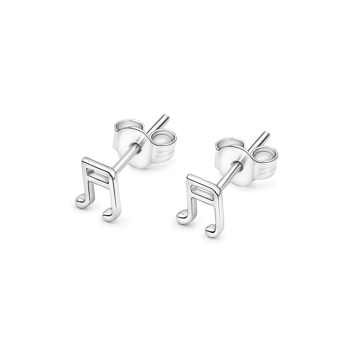 14kt. Gold Stud Earrings Set with Musical Note – White Gold – 0.8 mm