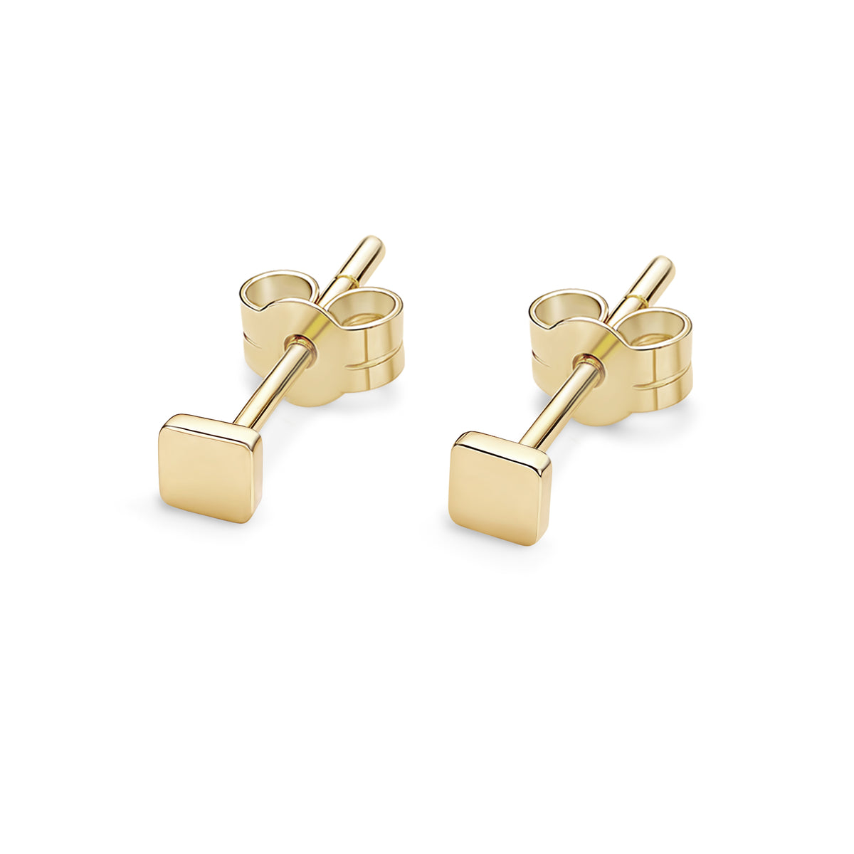 14kt. Gold Set of Stud Earrings with Square Top – Yellow Gold – 0.8 mm