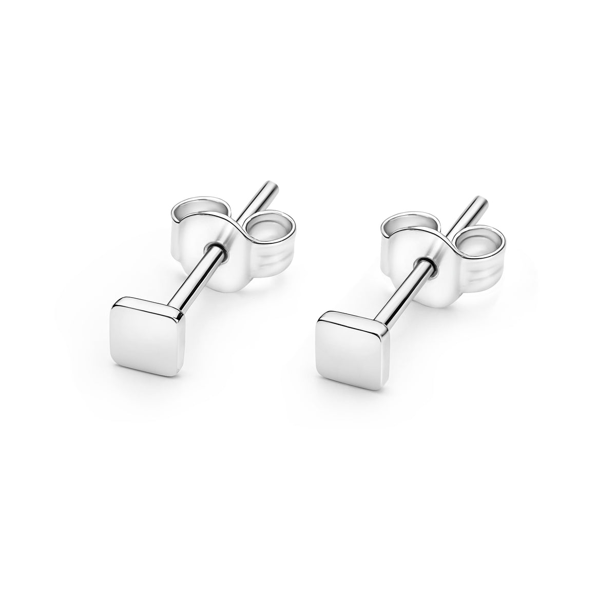 14kt. Gold Set of Stud Earrings with Square Top – White Gold – 0.8 mm