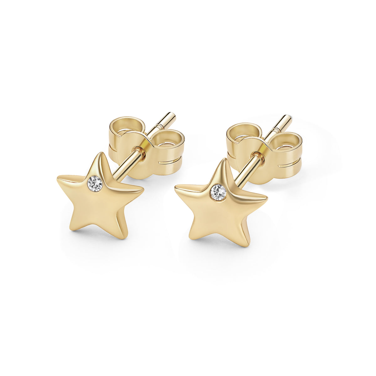 14kt. Yellow Gold Set of Stud Earrings with Star Top and Clear Stone
