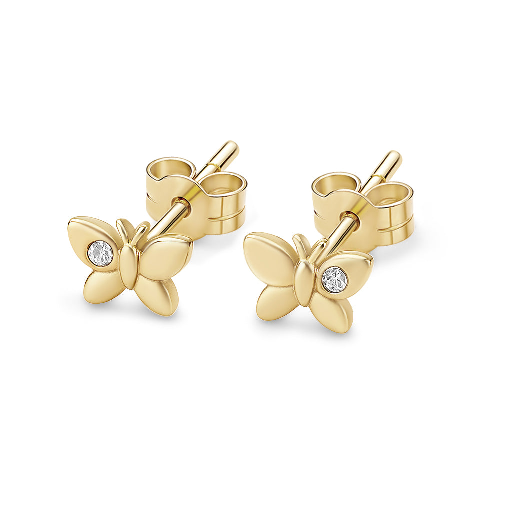 14kt. Yellow Gold Set of Stud Earrings with Butterfly Top and Clear Stone