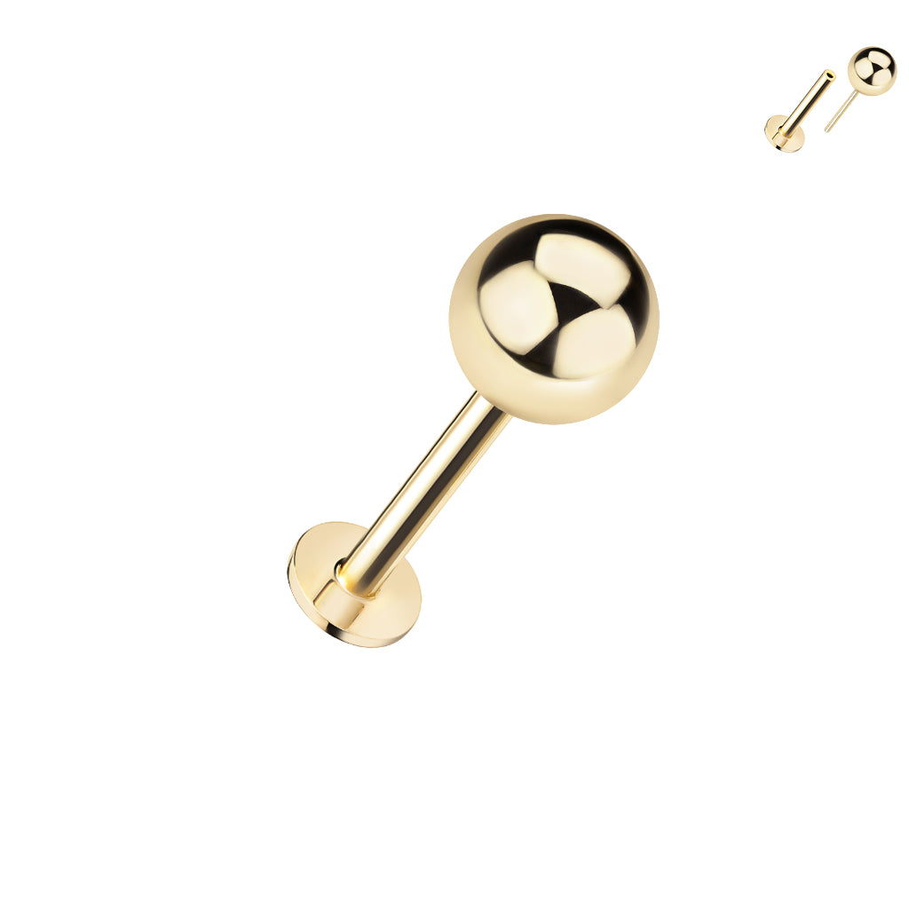 14kt. Yellow Gold Push-In Labret with Threadless Ball Top – Set