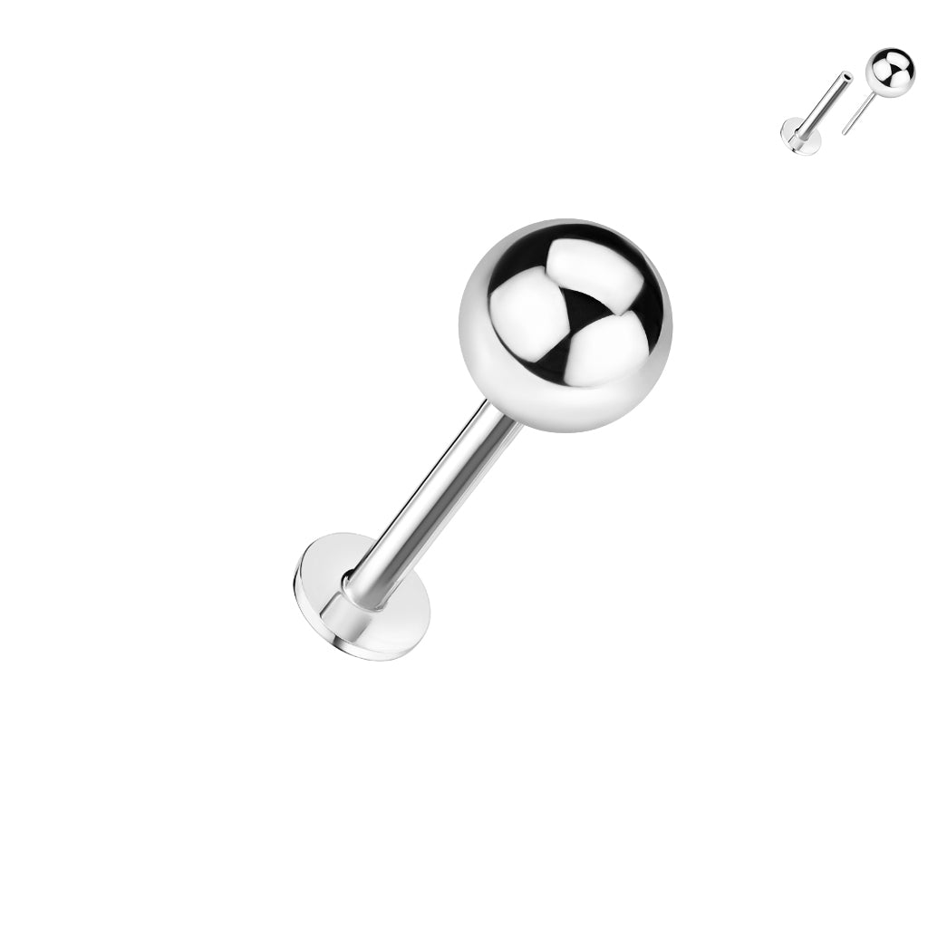 14kt. White Gold Push-In Labret with Threadless Ball Top – Set