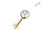 14kt. Geelgouden Push-in Labret met Bezel Set CZ Top – Set