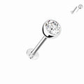 14kt. Witgouden Push-in Labret met Bezel Set CZ Top – Set