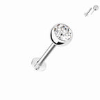 14kt. Witgouden Push-in Labret met Bezel Set CZ Top – Set