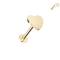 14kt. Geelgouden Push-in Labret met Threadless Hart Top – Set