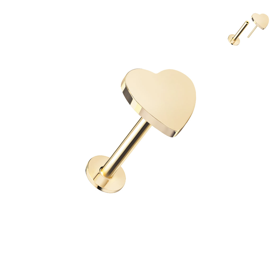 14kt. Yellow Gold Push-in Labret with Threadless Heart Top – Set