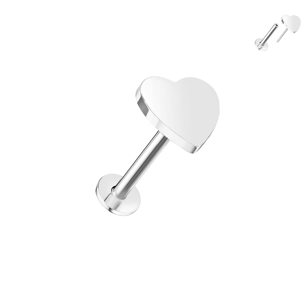 14kt. White Gold Push-in Labret with Threadless Heart Top – Set