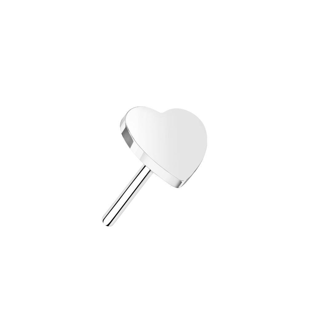 14kt. Witgouden Push-in Hart Top met Threadless Sluiting – 3 mm