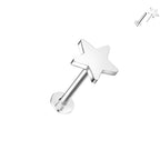 14kt. Witgouden Push-in Labret met Threadless Ster Top – Set
