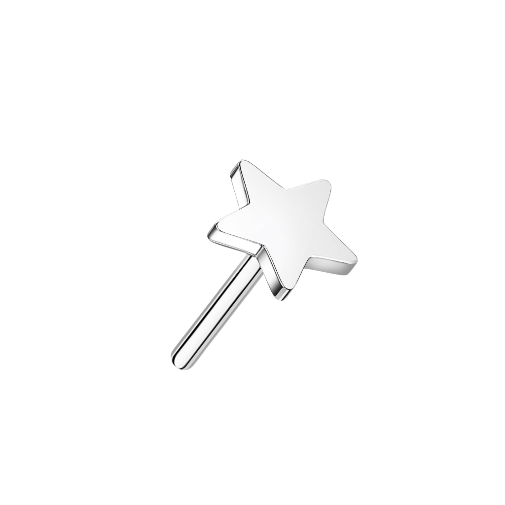 14kt. Witgouden Push-in Ster Top met Threadless Sluiting – 3 mm