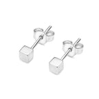14kt. Witgouden Setje Oorstuds met Kubus Top – 0.8 mm – 4 mm