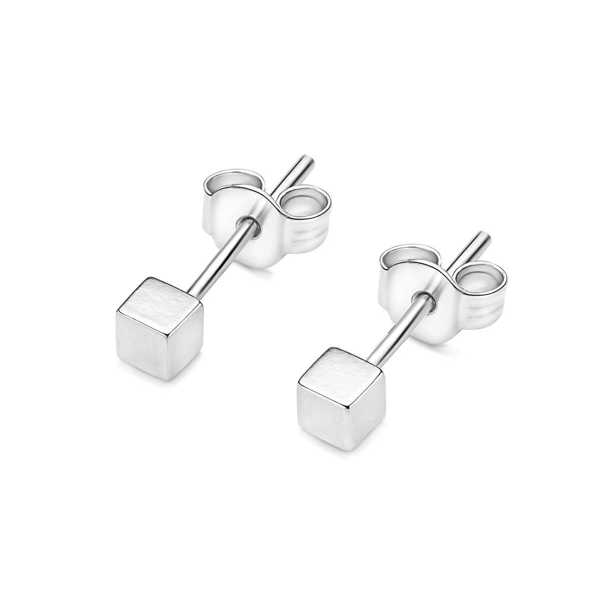14kt. White Gold Stud Earrings Set with Cube Top – 0.8 mm – 4 mm